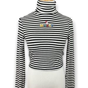 Forever 21 x Disney Mickey Striped Long Sleeve Crop Top S